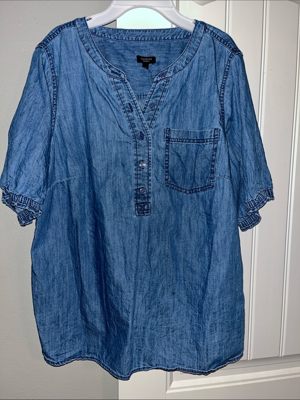 Talbots Blue Denim Henley Tunic petite plus size 1xp